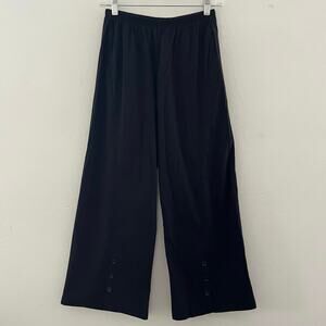 Blanque Wide Leg Crop Pants Size 0/Small Black Pull-On Buttons Pockets Lagenlook